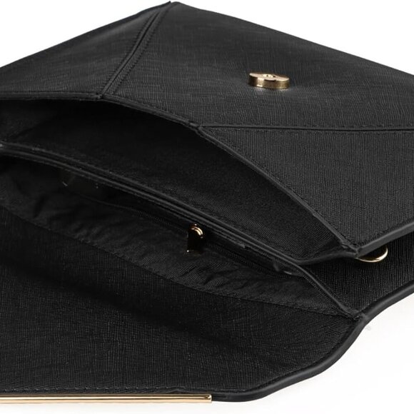 Evening Clutch Handbag Faux Leather Envelope Formal Party Purse - Picture 7 of 8